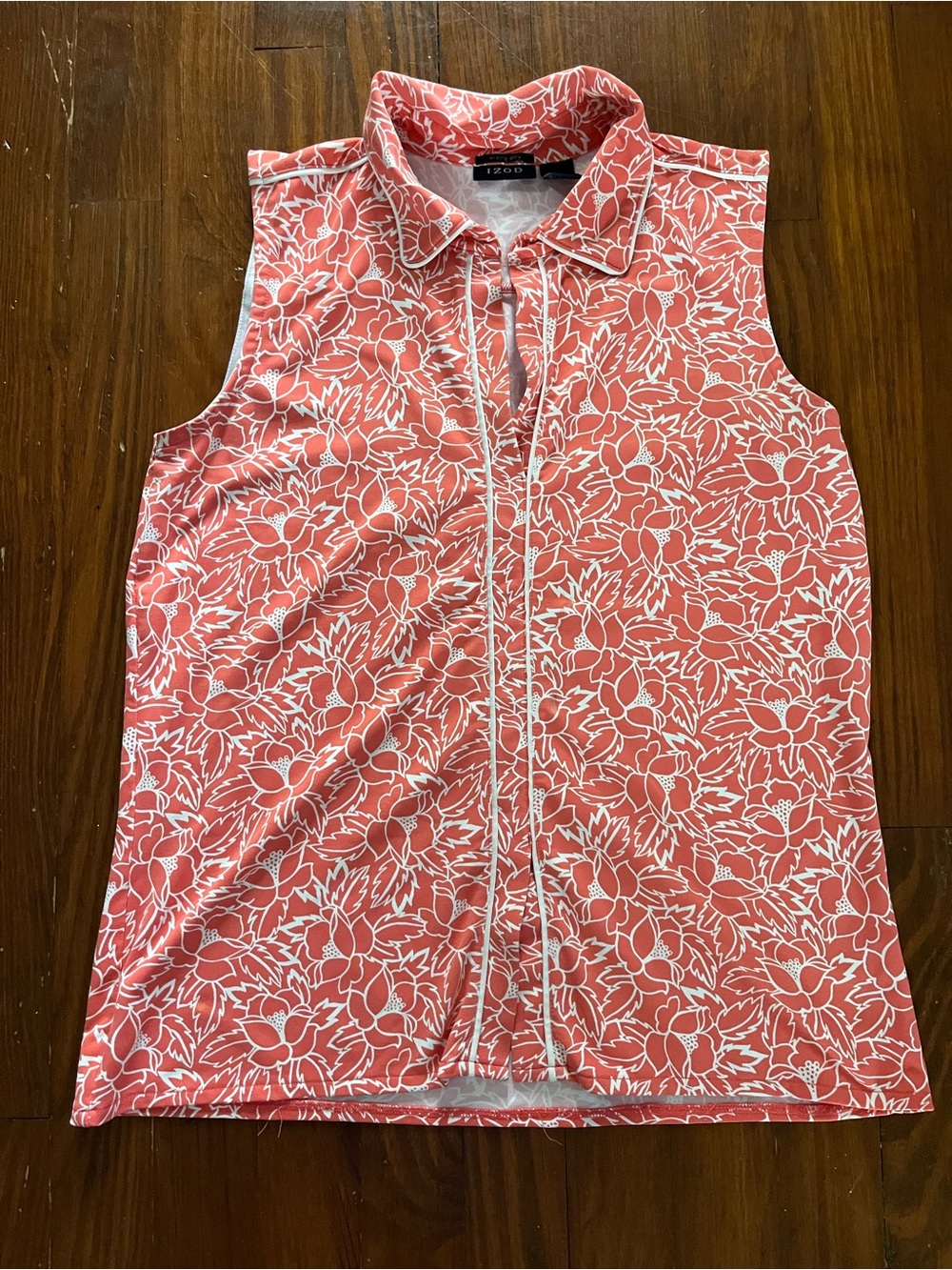 IZOD Women’s Coral Floral Sleeveless V-Top Polo Athletic Top Medium